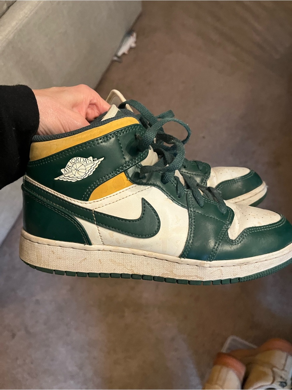 Jordan Women’s Green, White and Yellow Mid-Top Sneakers